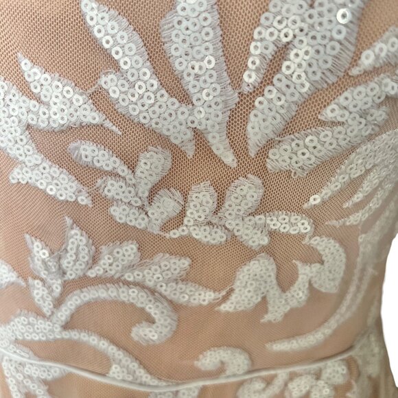 Jodi Kristopher Peach Dress w/ White Floral Sequin Overlay Womens Size 9 Lined - Picture 9 of 13